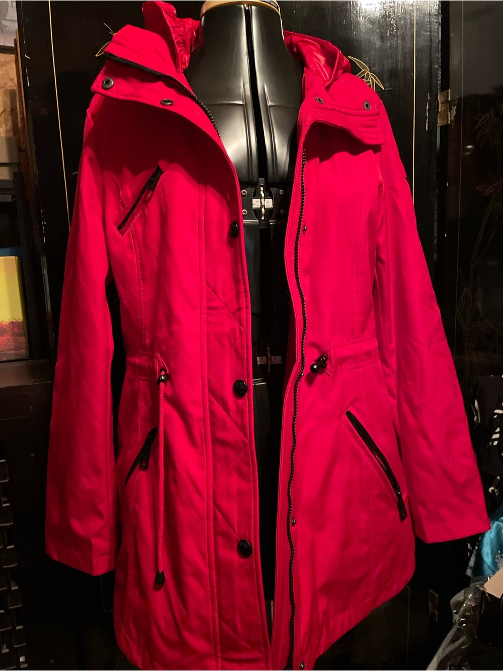 Guess Women's Bright Red Hooded Rain Coat